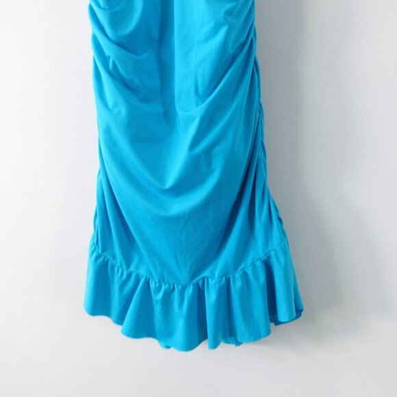 KENNETH COLE Swimsuit Small Skirted One Piece Ruched V Neck Open Back Ruffle - Picture 8 of 13